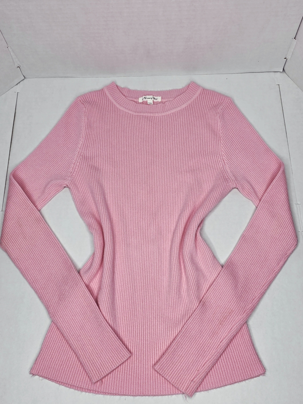 New Mix Pink Ribbed Crew Neck Sweater